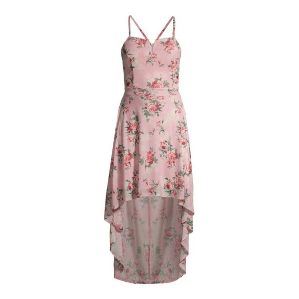 Pink Floral Lace Back Dress